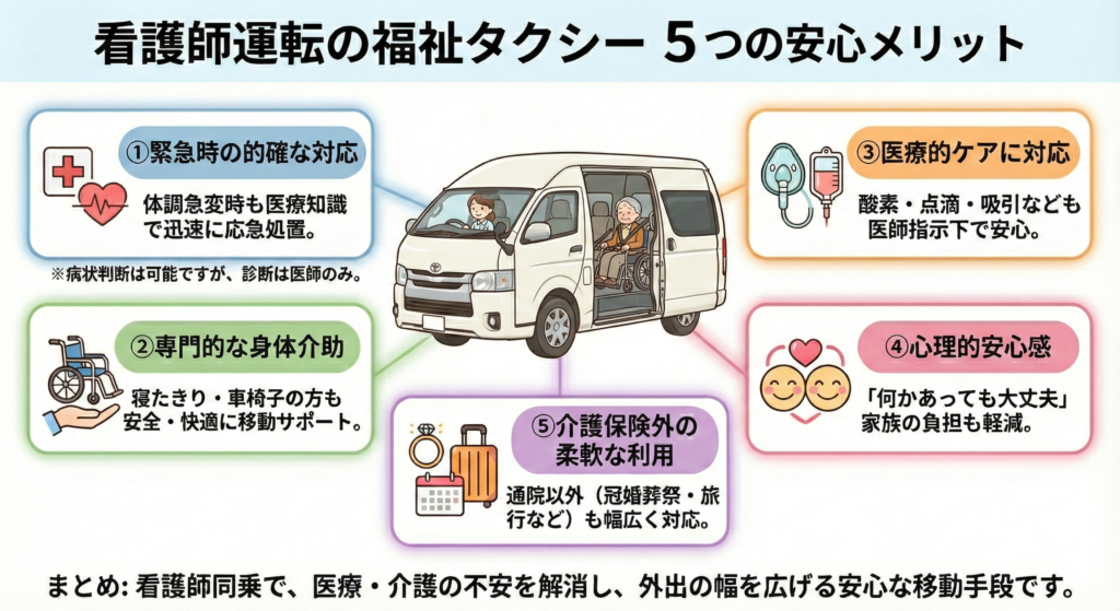 看護師が福祉・介護タクシーを運転する5つのメリット。徳島、福祉タクシー笑-SHOW-