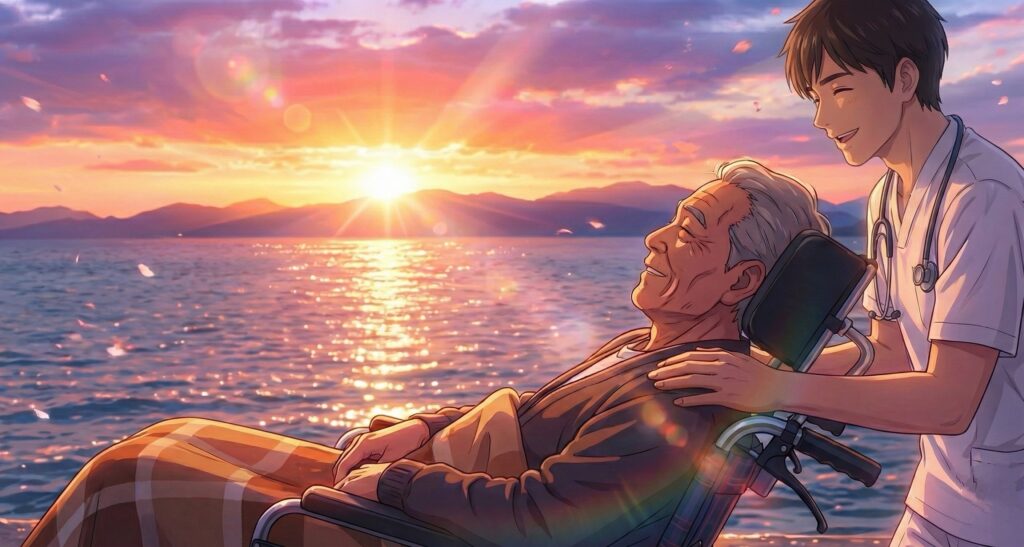 旅行・外出・思い出の場所へ。 家族にとって一度きりの大切な時間を、看護師が安心の体制で支えます。