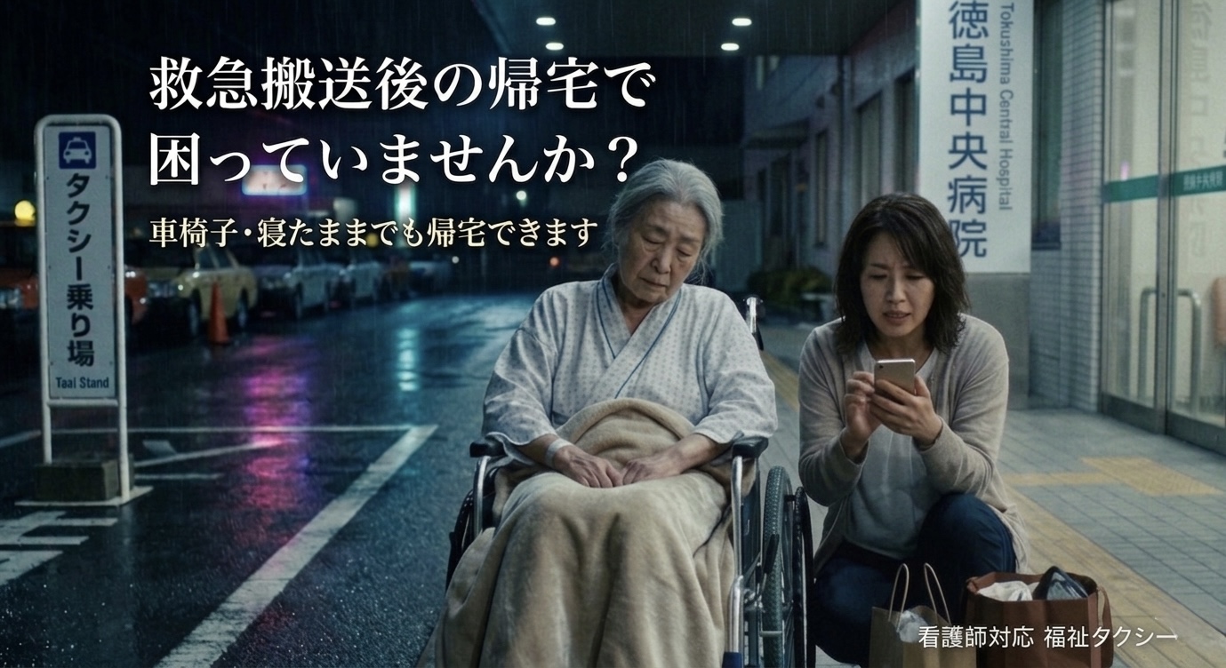 救急搬送されたけど、帰りの送迎に困っている方。 車椅子や寝たままでも帰宅できます。